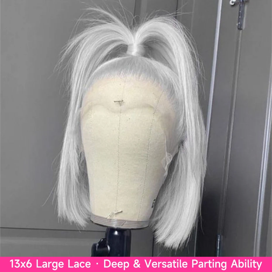 Bob Wig Human Hair 180% 220% Density 13x6 HD Lace Front Human Hair Wigs For Women Remy Brazilian Silver Grey Lace Frontal Short Bob Wigs For Black Women Pre Plucked