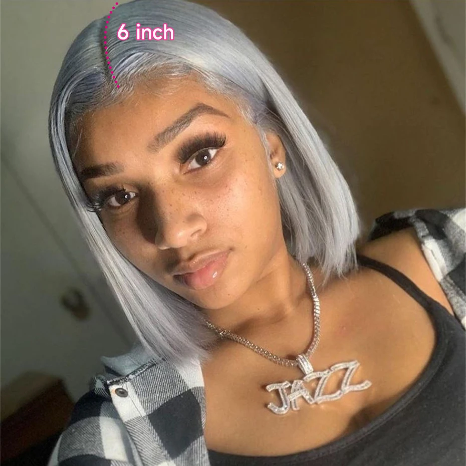 Bob Wig Human Hair 180% 220% Density 13x6 HD Lace Front Human Hair Wigs For Women Remy Brazilian Silver Grey Lace Frontal Short Bob Wigs For Black Women Pre Plucked