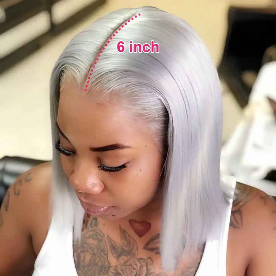 Bob Wig Human Hair 180% 220% Density 13x6 HD Lace Front Human Hair Wigs For Women Remy Brazilian Silver Grey Lace Frontal Short Bob Wigs For Black Women Pre Plucked