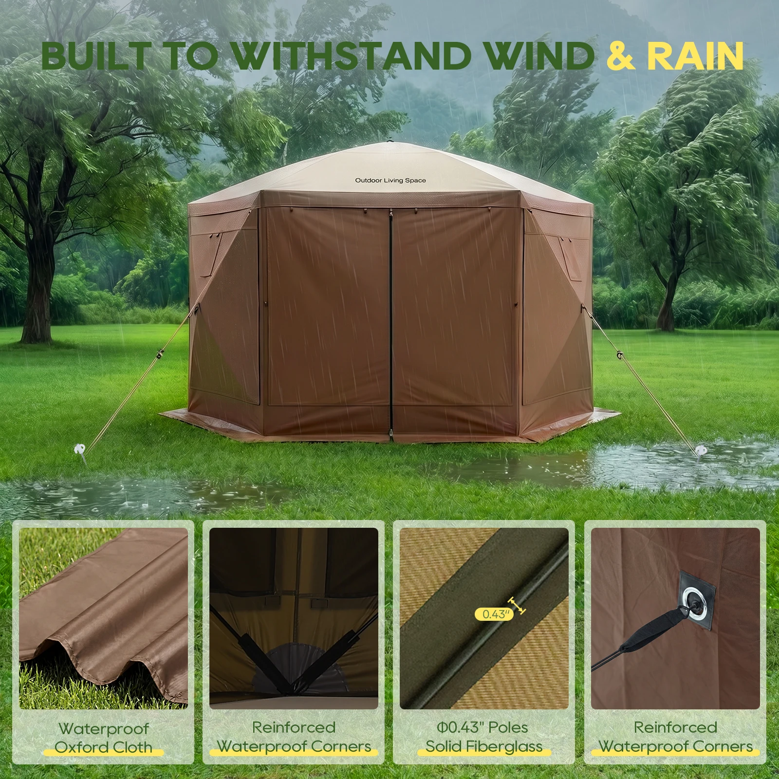 TCGBKAF 12x12FT Pop‑Up Gazebo with Mosquito Net, Heavy‑Duty Green Screen Tent One‑Click Setup Waterproof Sun Shelter Canopy Tent for Patio Backyard Camping Outdoor Events
