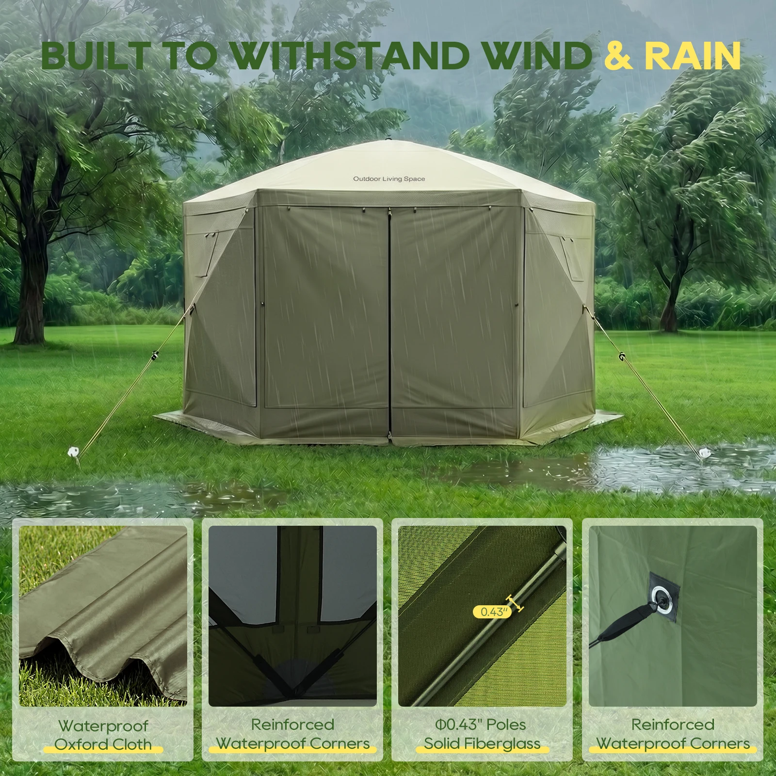 TCGBKAF 12x12FT Pop‑Up Gazebo with Mosquito Net, Heavy‑Duty Green Screen Tent One‑Click Setup Waterproof Sun Shelter Canopy Tent for Patio Backyard Camping Outdoor Events