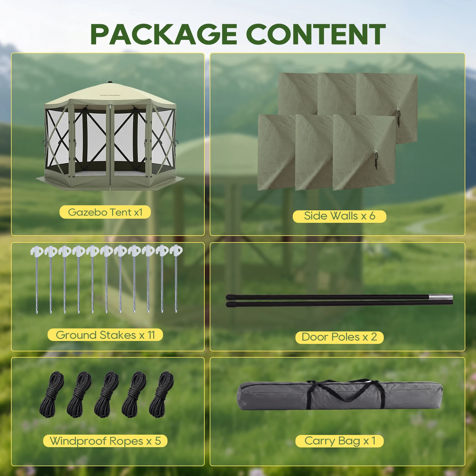 TCGBKAF 12x12FT Pop‑Up Gazebo with Mosquito Net, Heavy‑Duty Green Screen Tent One‑Click Setup Waterproof Sun Shelter Canopy Tent for Patio Backyard Camping Outdoor Events