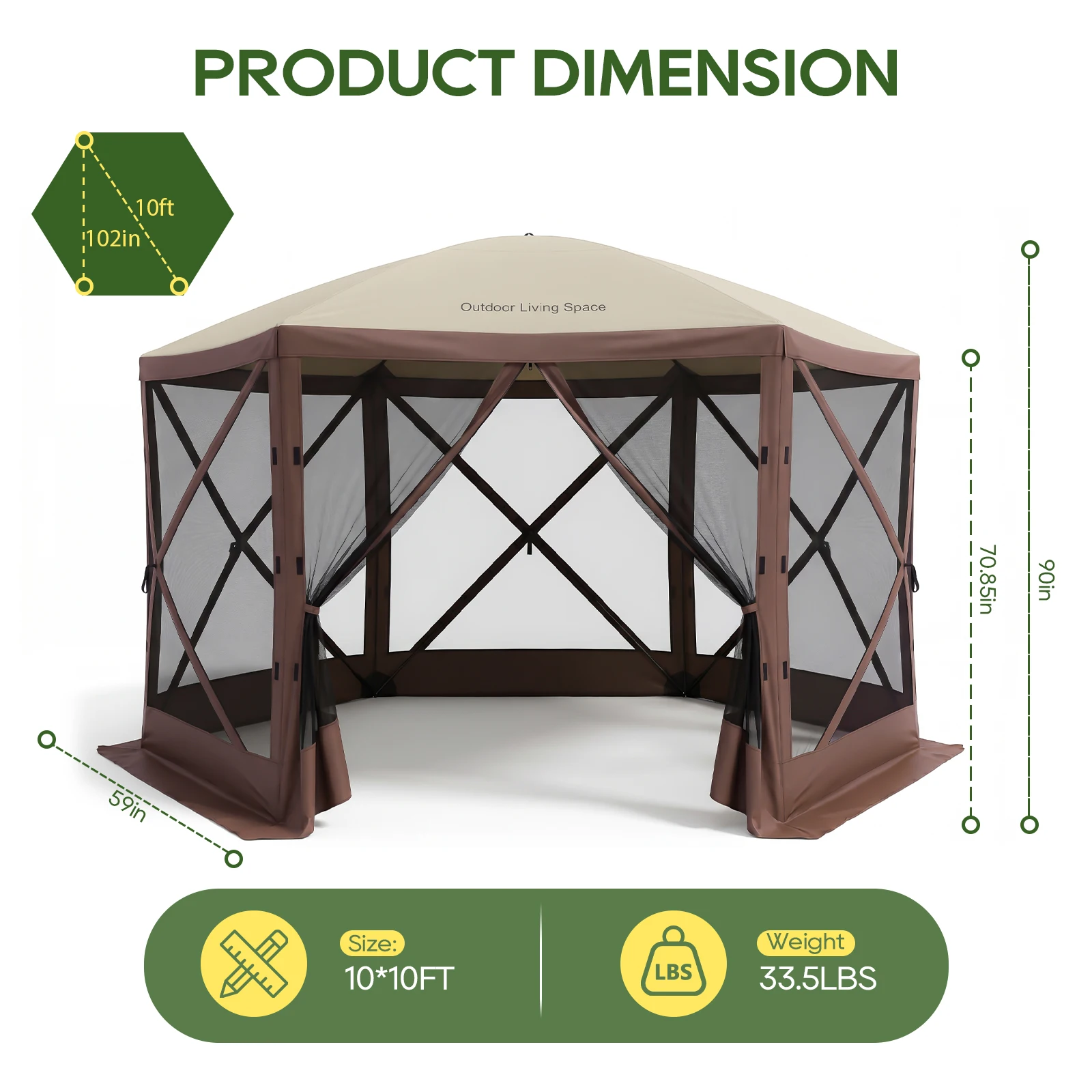 TCGBKAF 12x12FT Pop‑Up Gazebo with Mosquito Net, Heavy‑Duty Green Screen Tent One‑Click Setup Waterproof Sun Shelter Canopy Tent for Patio Backyard Camping Outdoor Events