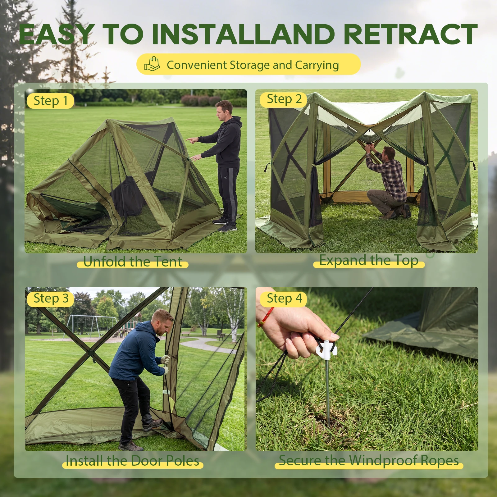TCGBKAF 12x12FT Pop‑Up Gazebo with Mosquito Net, Heavy‑Duty Green Screen Tent One‑Click Setup Waterproof Sun Shelter Canopy Tent for Patio Backyard Camping Outdoor Events