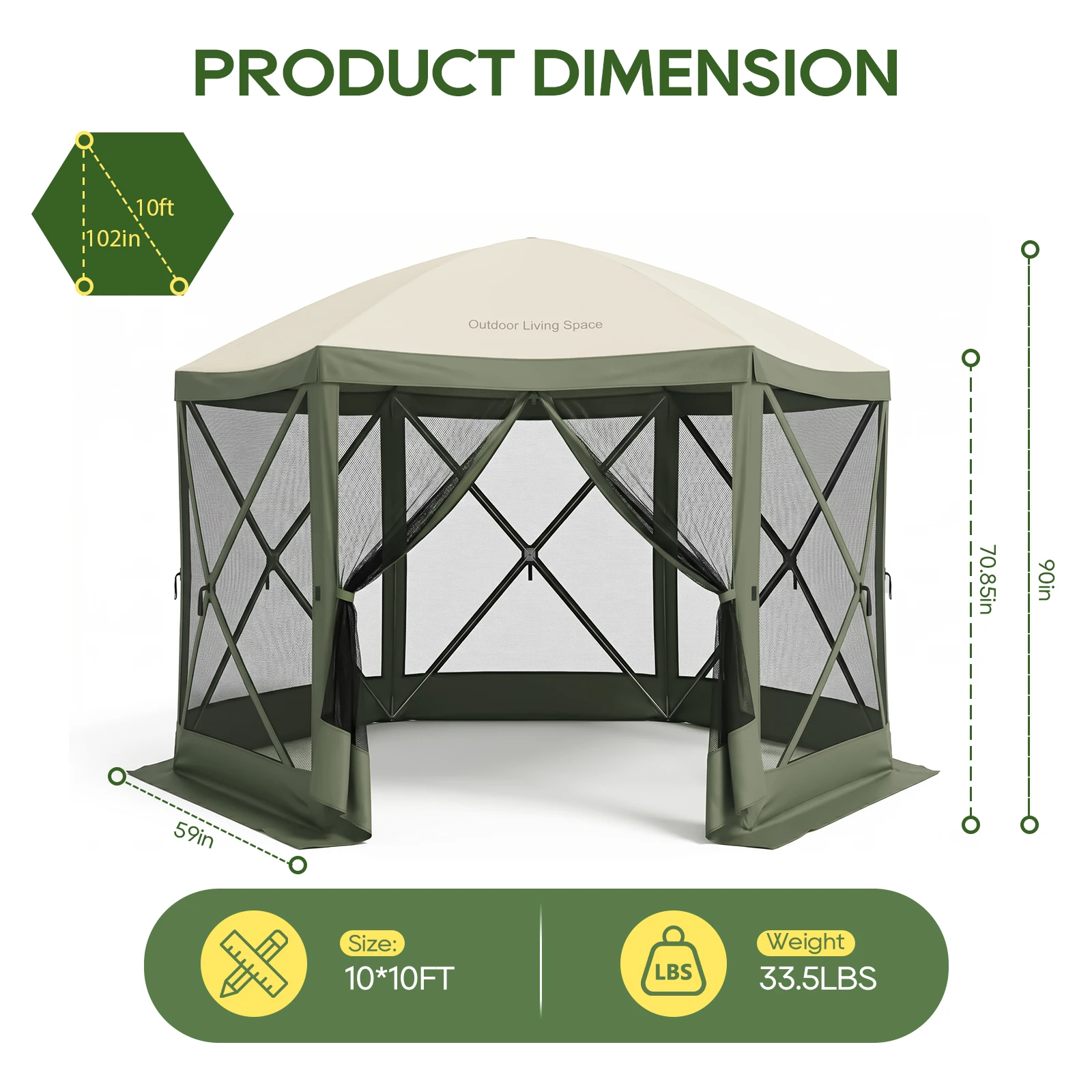 TCGBKAF 12x12FT Pop‑Up Gazebo with Mosquito Net, Heavy‑Duty Green Screen Tent One‑Click Setup Waterproof Sun Shelter Canopy Tent for Patio Backyard Camping Outdoor Events