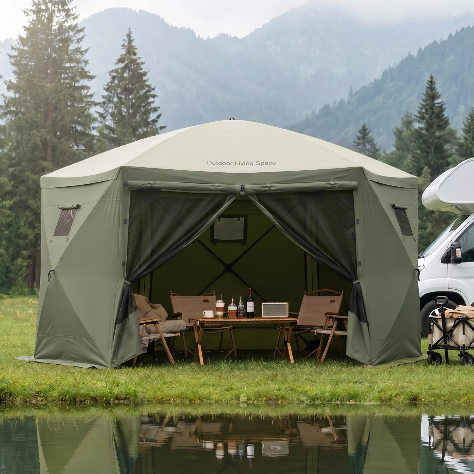 TCGBKAF 12x12FT Pop‑Up Gazebo with Mosquito Net, Heavy‑Duty Green Screen Tent One‑Click Setup Waterproof Sun Shelter Canopy Tent for Patio Backyard Camping Outdoor Events