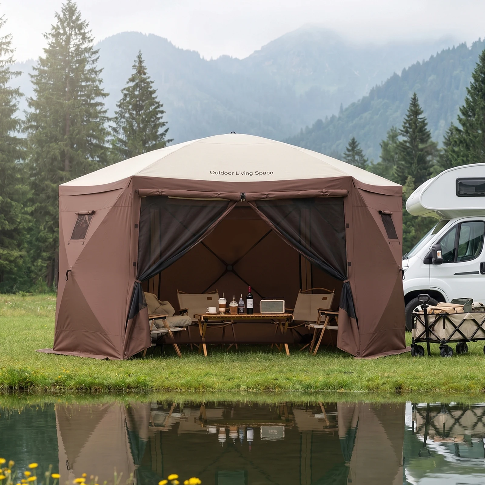 TCGBKAF 12x12FT Pop‑Up Gazebo with Mosquito Net, Heavy‑Duty Green Screen Tent One‑Click Setup Waterproof Sun Shelter Canopy Tent for Patio Backyard Camping Outdoor Events