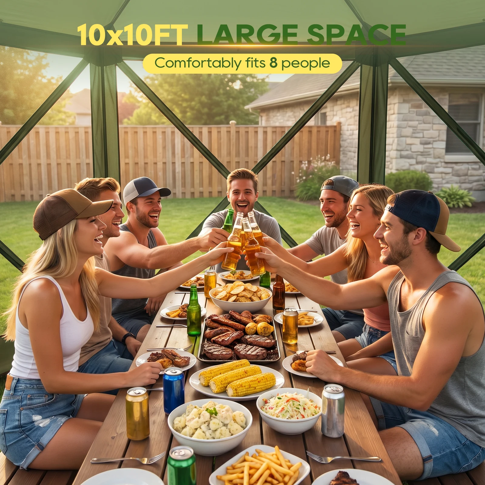 TCGBKAF 12x12FT Pop‑Up Gazebo with Mosquito Net, Heavy‑Duty Green Screen Tent One‑Click Setup Waterproof Sun Shelter Canopy Tent for Patio Backyard Camping Outdoor Events
