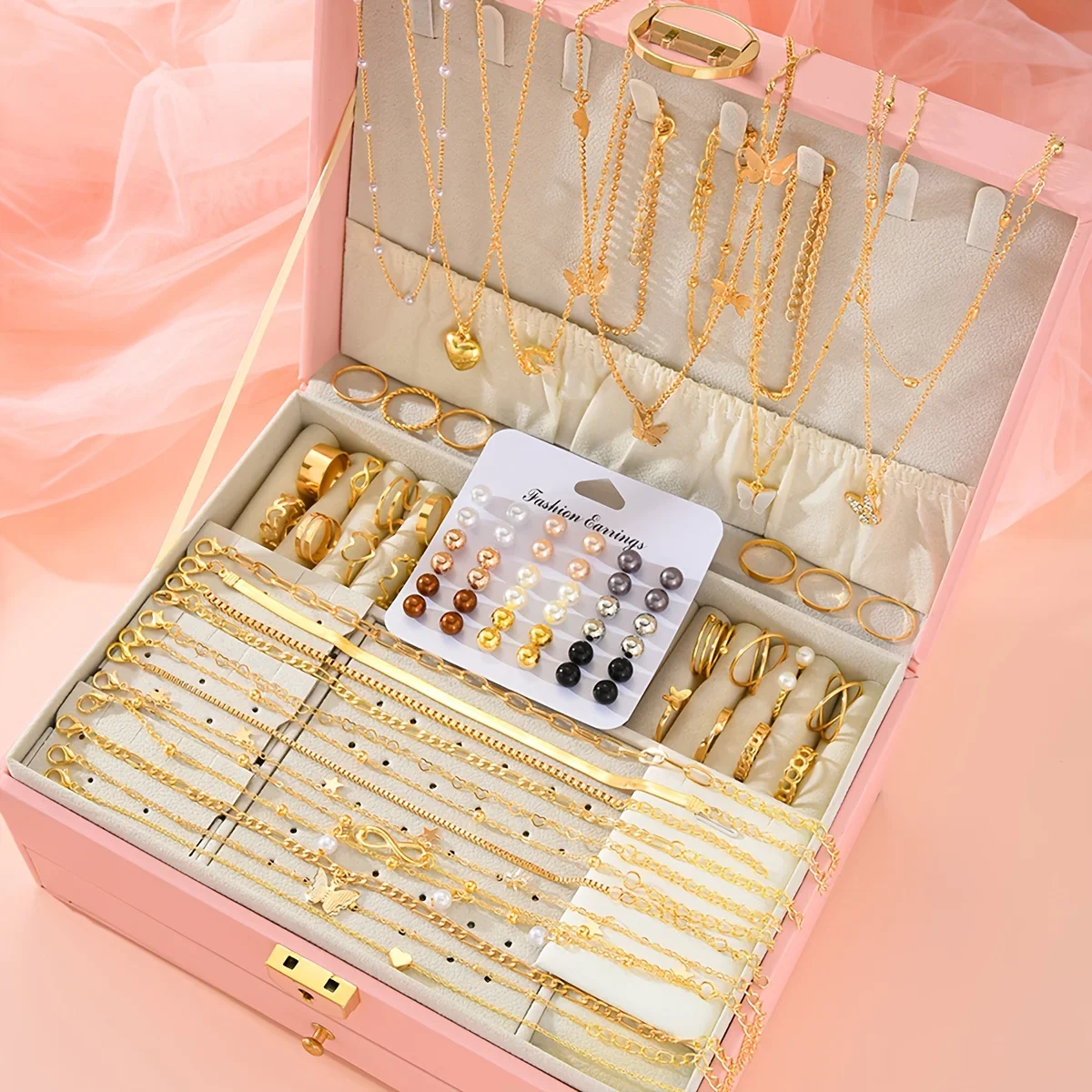 83Pcs Elegant Pearl Geometric Jewelry Set Heart Butterfly Star Pattern Necklace Earring Bracelet Ring Kit For Women Daily Party Fashion Accessory
