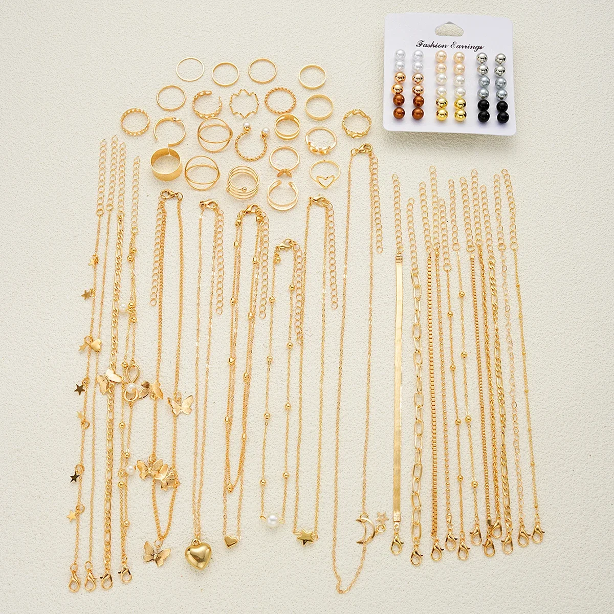 83Pcs Elegant Pearl Geometric Jewelry Set Heart Butterfly Star Pattern Necklace Earring Bracelet Ring Kit For Women Daily Party Fashion Accessory