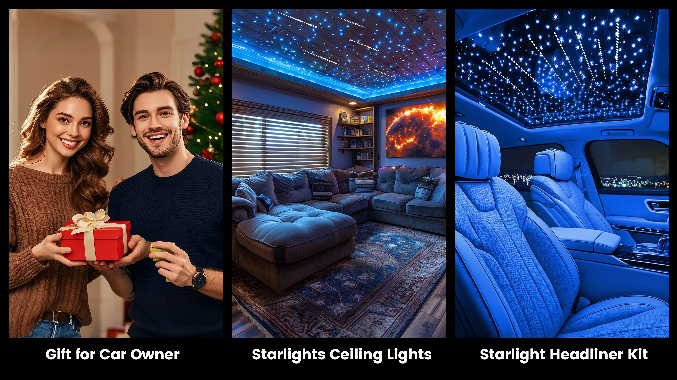 Dual Port 24W RGBW Starlight Headliner Kit, 1200pcs 0.75mm 6.5ft/9.8ft/13.1ft Twinkle Meteor Fiber Optic Strands, Bluetooth APP & Remote, Sound Activated for Car Home Ceiling Decoration