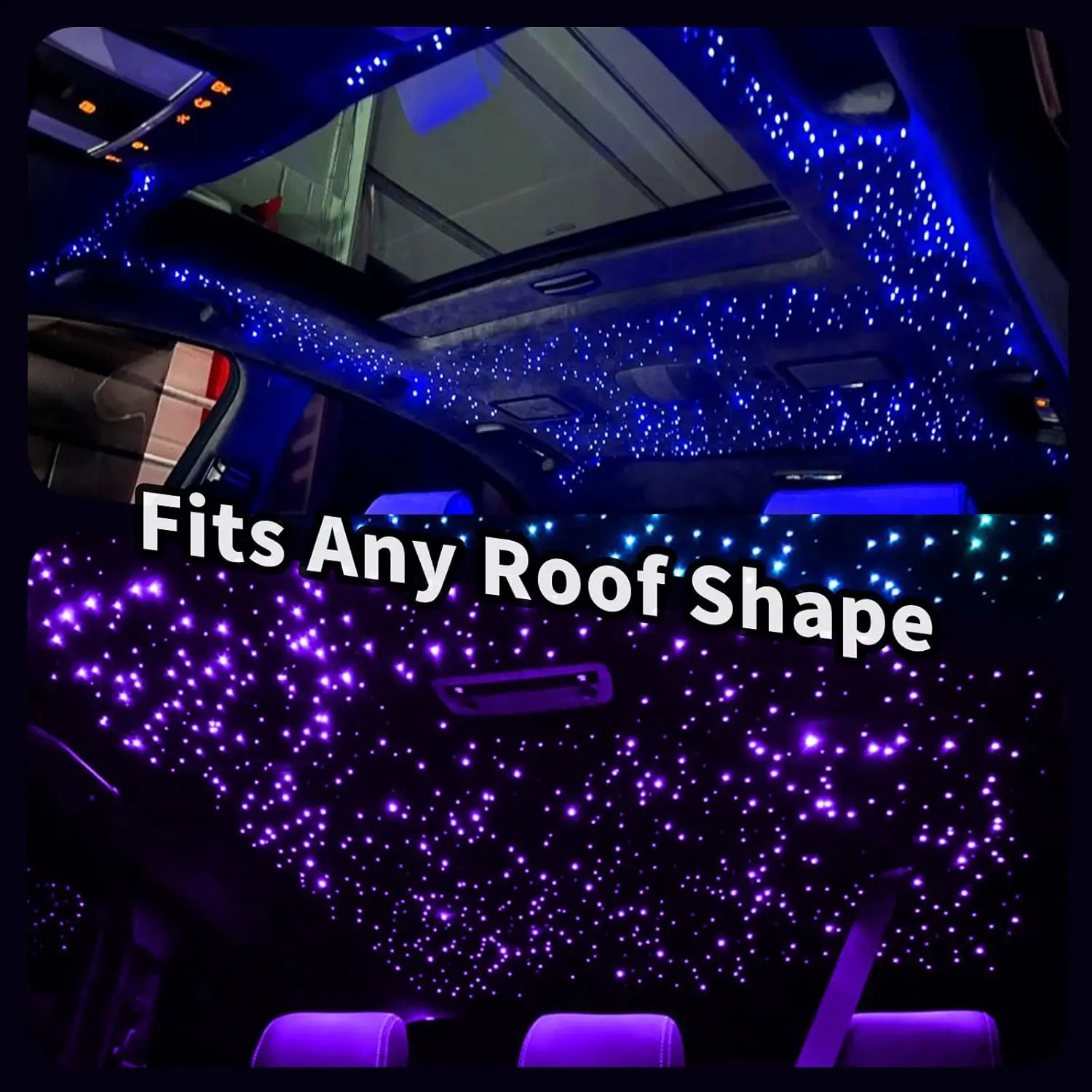 Dual Port 24W RGBW Starlight Headliner Kit, 1200pcs 0.75mm 6.5ft/9.8ft/13.1ft Twinkle Meteor Fiber Optic Strands, Bluetooth APP & Remote, Sound Activated for Car Home Ceiling Decoration