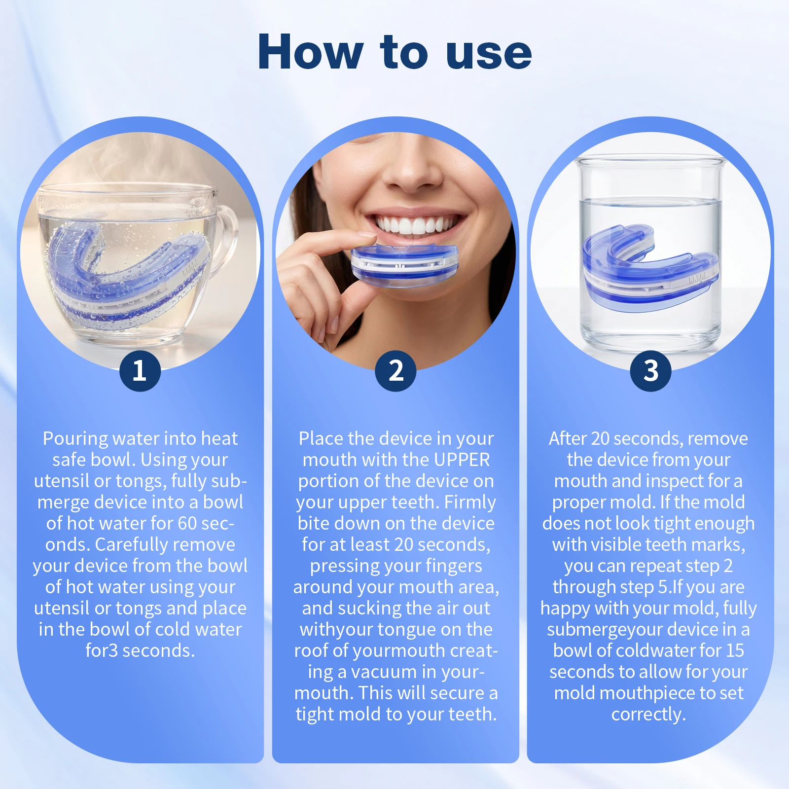 Adjustable Anti Snoring Mouthpiece for Adults, Boil and Bite Custom Fit Sleep Aid, 1mm-6mm Jaw Advancement Oral Device, Open Airflow Design, Reusable Night Guard with Portable Storage Case for Home Travel