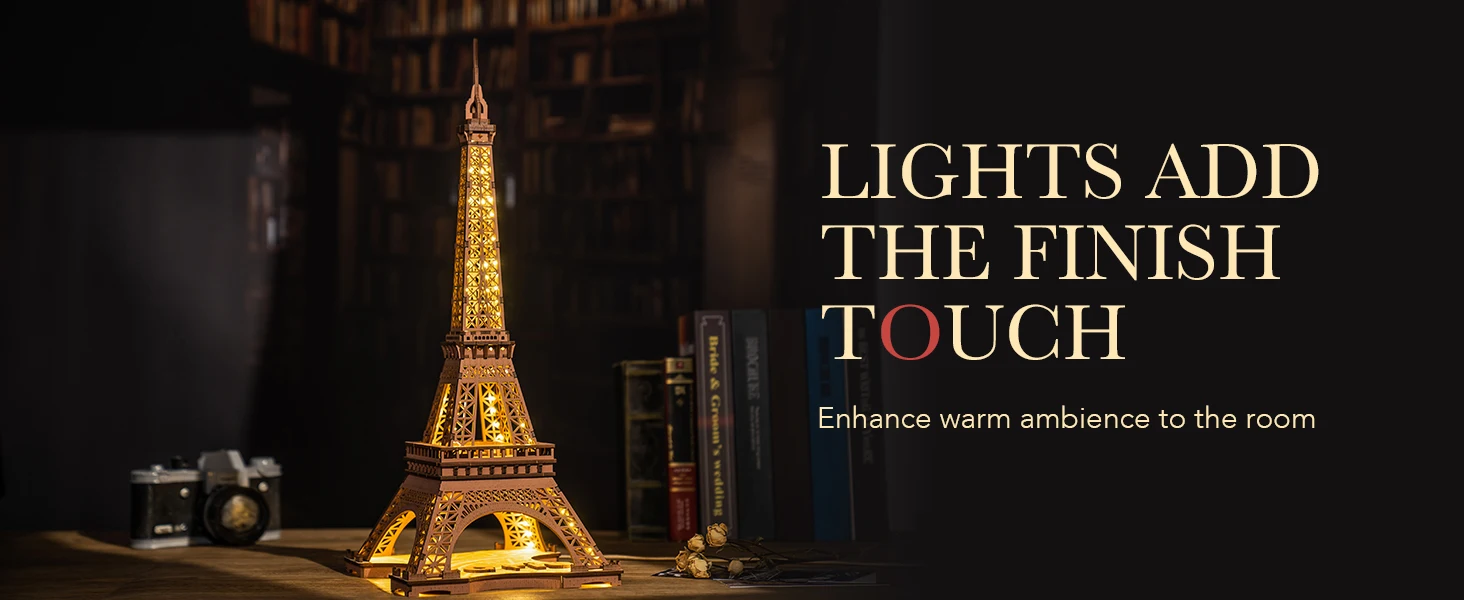 Robotime 3D Wooden Puzzle Game Night of the Eiffel Tower 1:638 Models for Children Adult DIY Crafts Kits Gift DIY with Light
