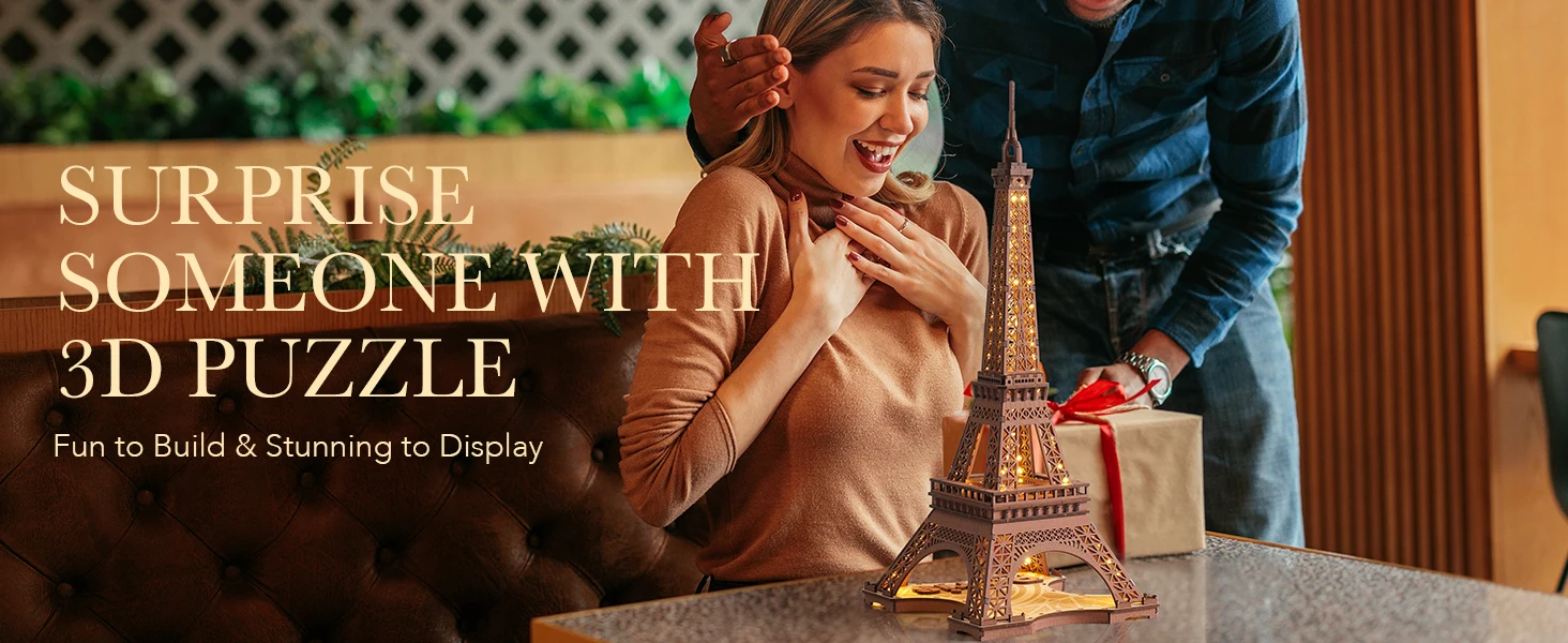 Robotime 3D Wooden Puzzle Game Night of the Eiffel Tower 1:638 Models for Children Adult DIY Crafts Kits Gift DIY with Light