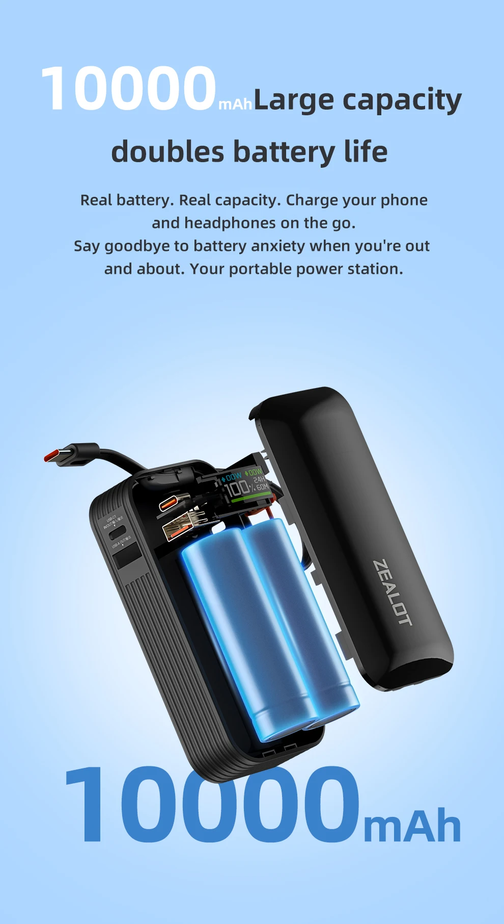 US-Y5200 10000mAh Color Screen Power Bank External Spare Battery Pack for Mobile Phone, Pad, 22.5W Fast Charger