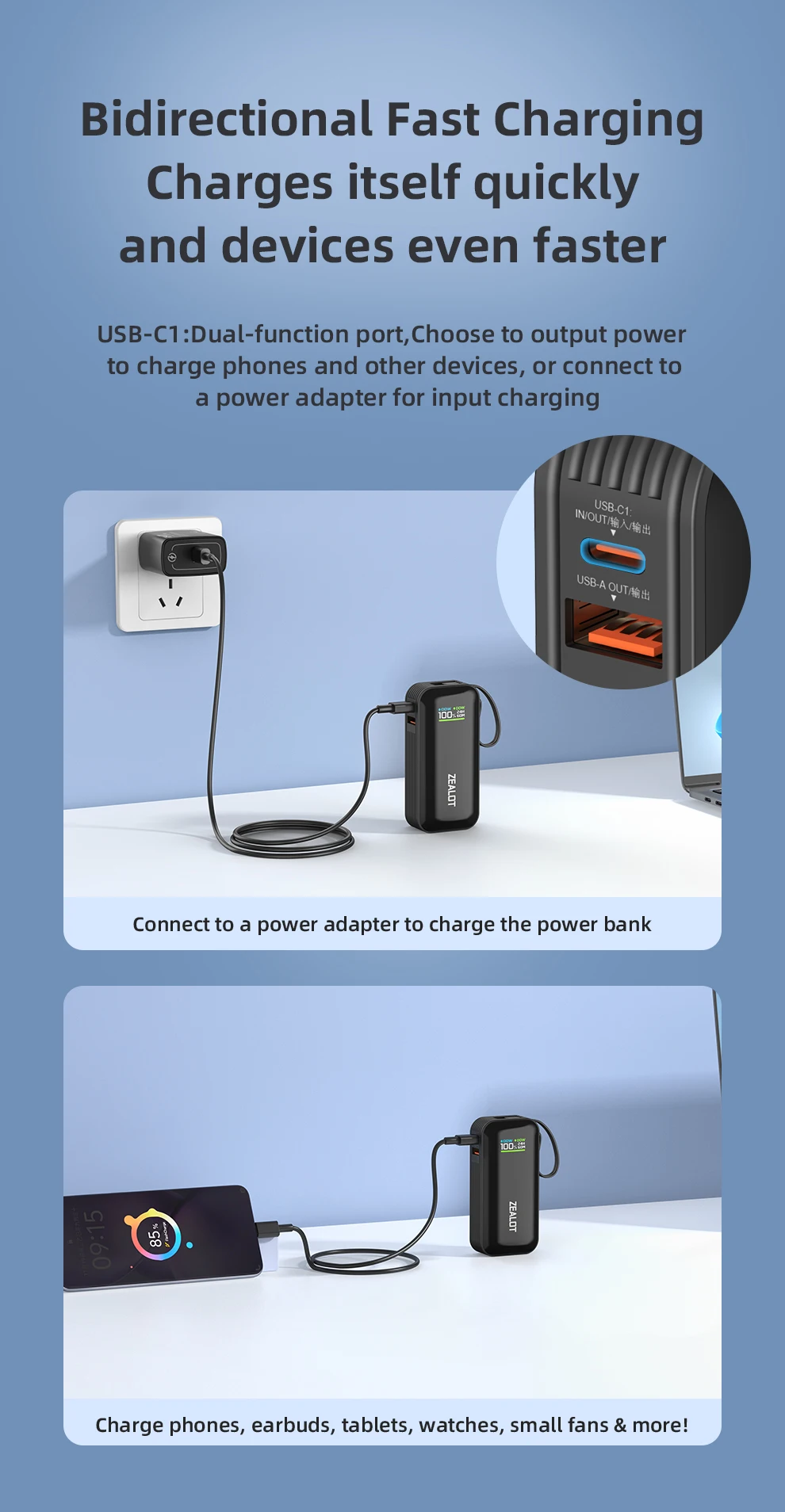 US-Y5200 10000mAh Color Screen Power Bank External Spare Battery Pack for Mobile Phone, Pad, 22.5W Fast Charger