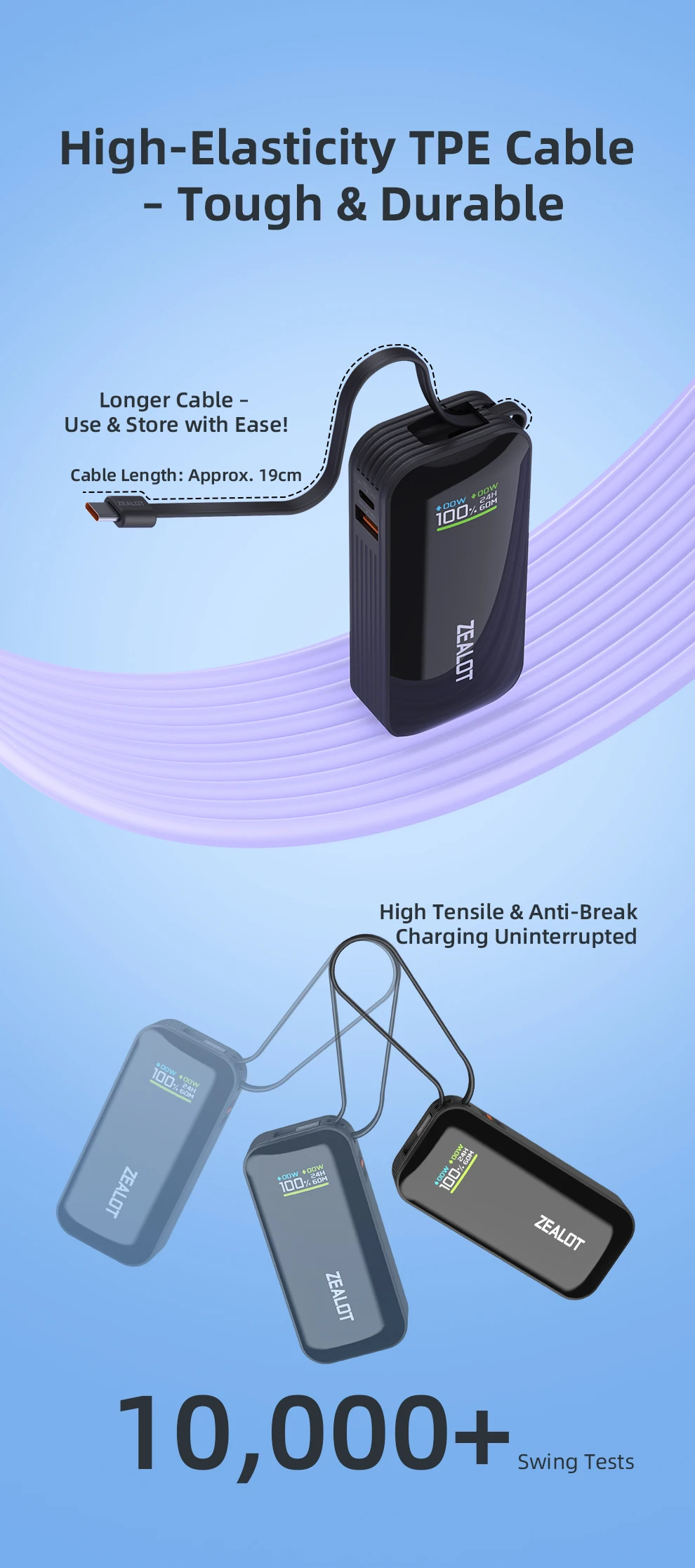 US-Y5200 10000mAh Color Screen Power Bank External Spare Battery Pack for Mobile Phone, Pad, 22.5W Fast Charger