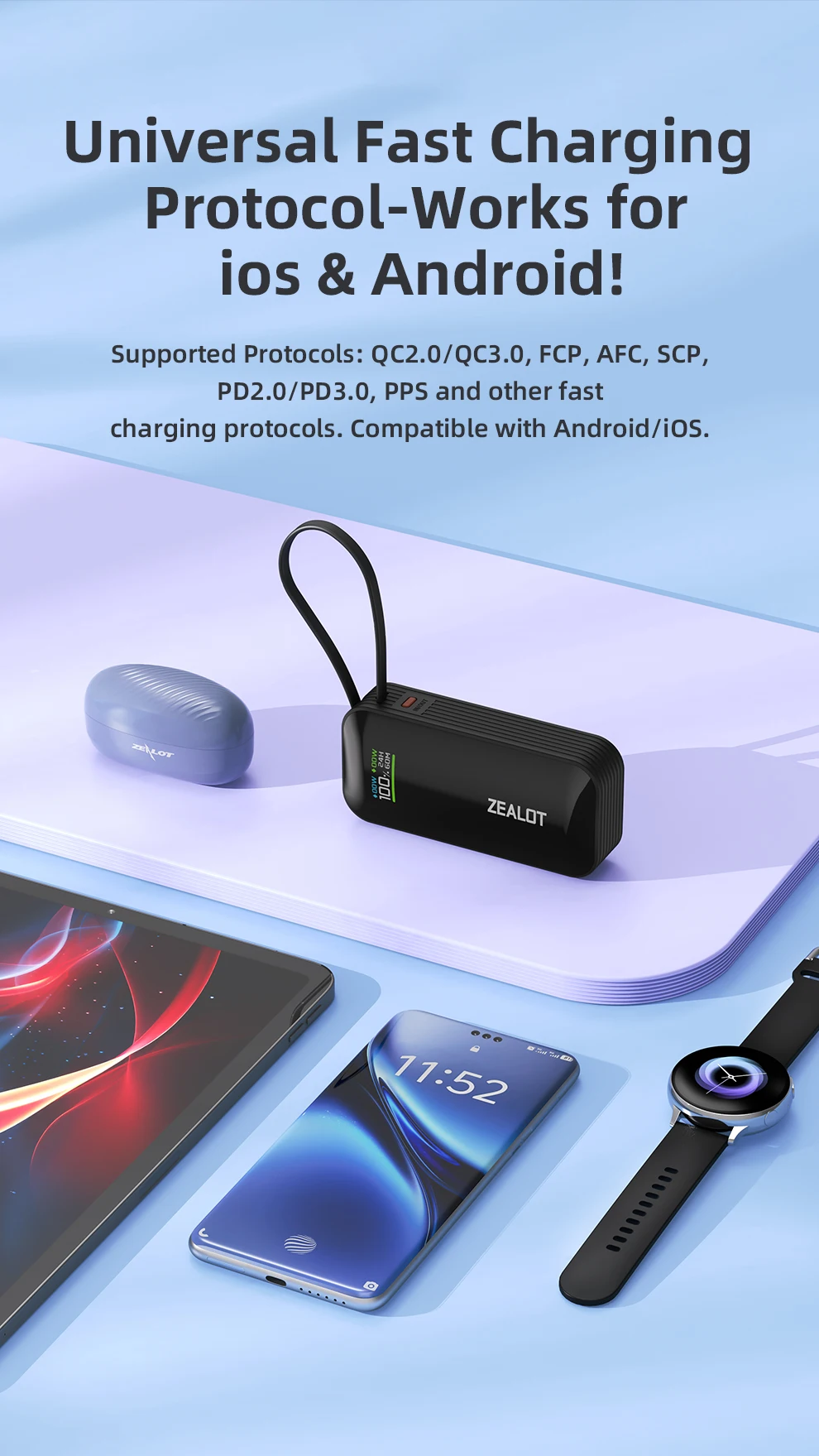 US-Y5200 10000mAh Color Screen Power Bank External Spare Battery Pack for Mobile Phone, Pad, 22.5W Fast Charger