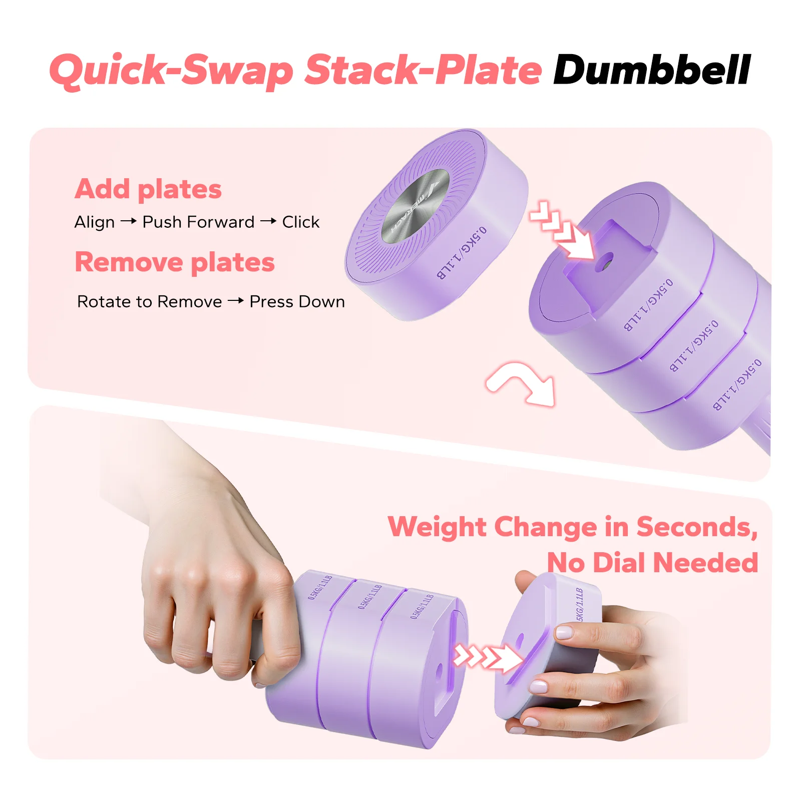 MERACH 2 Adjustable Dumbbell Set 2.2/4.4/6.6/8.8 lbs 4-Level Quick Switch Hand Weights with Safety Lock Anti-Roll Flat Design Non-Slip Grip Compact Dumbbells for Women Men Home Office Full Body Workout