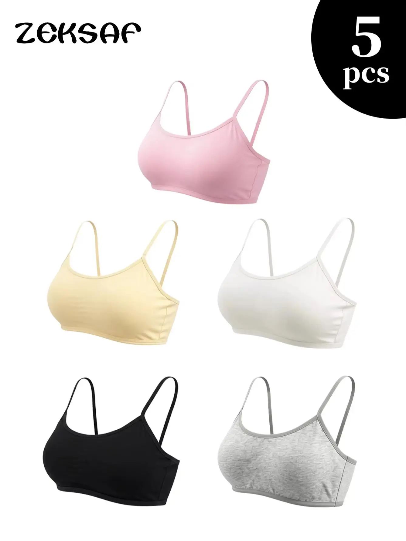Girls Cotton Training Bra 10 Pack with Chest Pad and Adjustable Shoulder Straps Kids Underwear for 8-12 Years