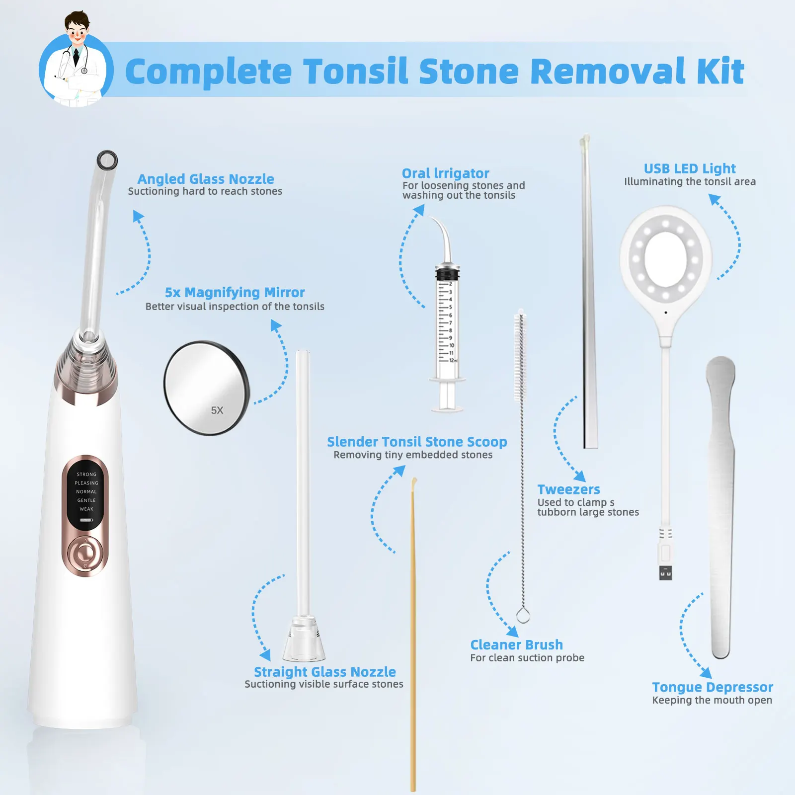 Oral Irrigator High Efficiency Vacuum Electronic Oral Flusher Water Pulse Tonsil Stone Remover Vacuum Electronic Tonsil Stone Removal Tool