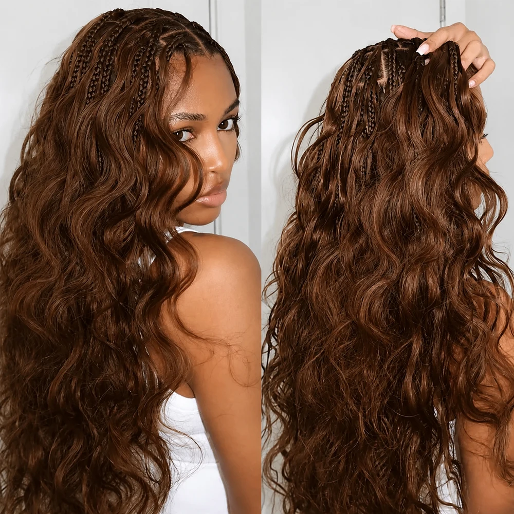 Miracle Knots #4 Chocolate Brown Body Wave Crochet Hair Extensions Pre Separated Feather Knotless Invisible Boho Braiding Hair 100% Human Hair Reusable Virgin Remy Soft Natural Wavy Easy Install For Women
