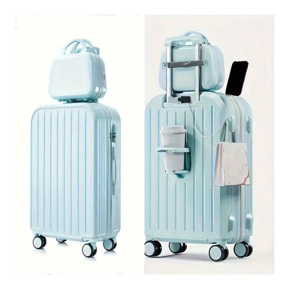 Pcs, 20 Inch Hardside Luggage Carry On Luggage With Cup Phone Charger Hard Shell Suitcases With Spinner Wheels Travel Suitcase