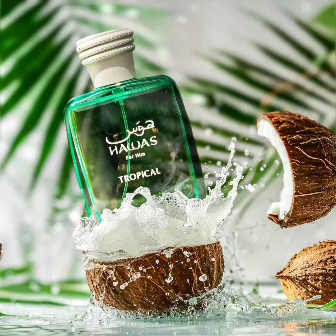 Hawas Tropical Men Eau De Parfum 100ml Coconut Fig Mint Scent Coconut Water Ginger Fig Leaf Opening Sandalwood Tonka Bean Musk Base for Summer Beach Daily Gift for Him