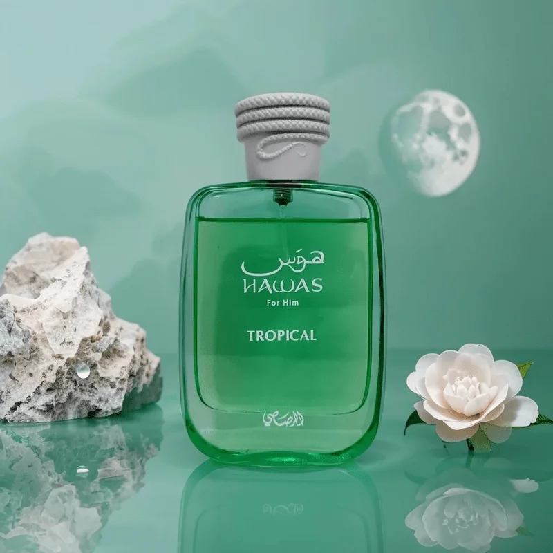 Hawas Tropical Men Eau De Parfum 100ml Coconut Fig Mint Scent Coconut Water Ginger Fig Leaf Opening Sandalwood Tonka Bean Musk Base for Summer Beach Daily Gift for Him