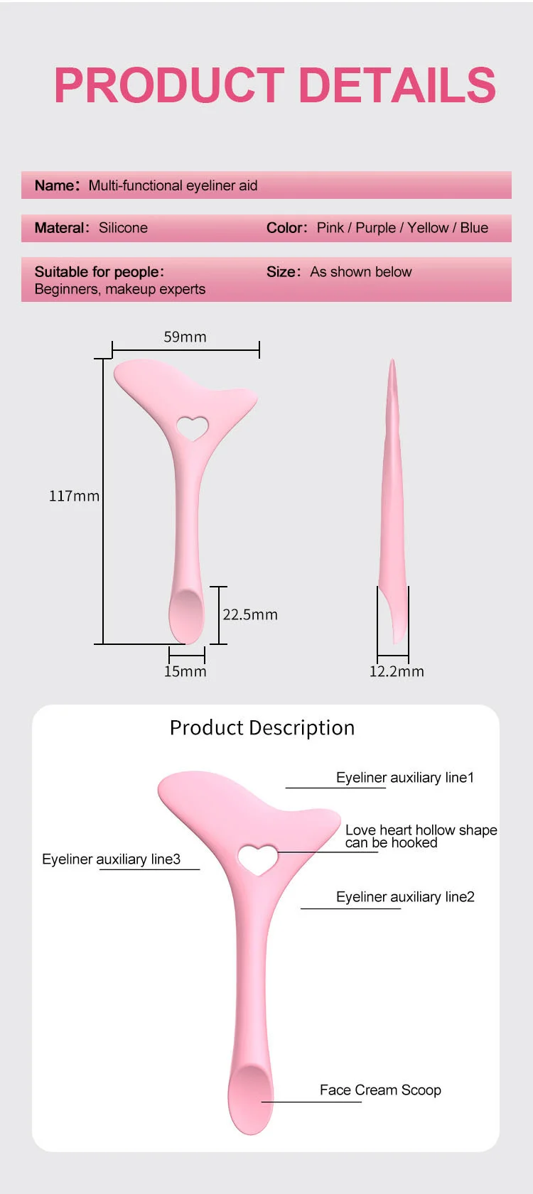 Silicone Nose Shadow Enhancement Aid, Eyeliner Makeup Card, Beauty Tool, Eyebrow Crescent Shield, Eyeliner Wonder, Beauty Scale.