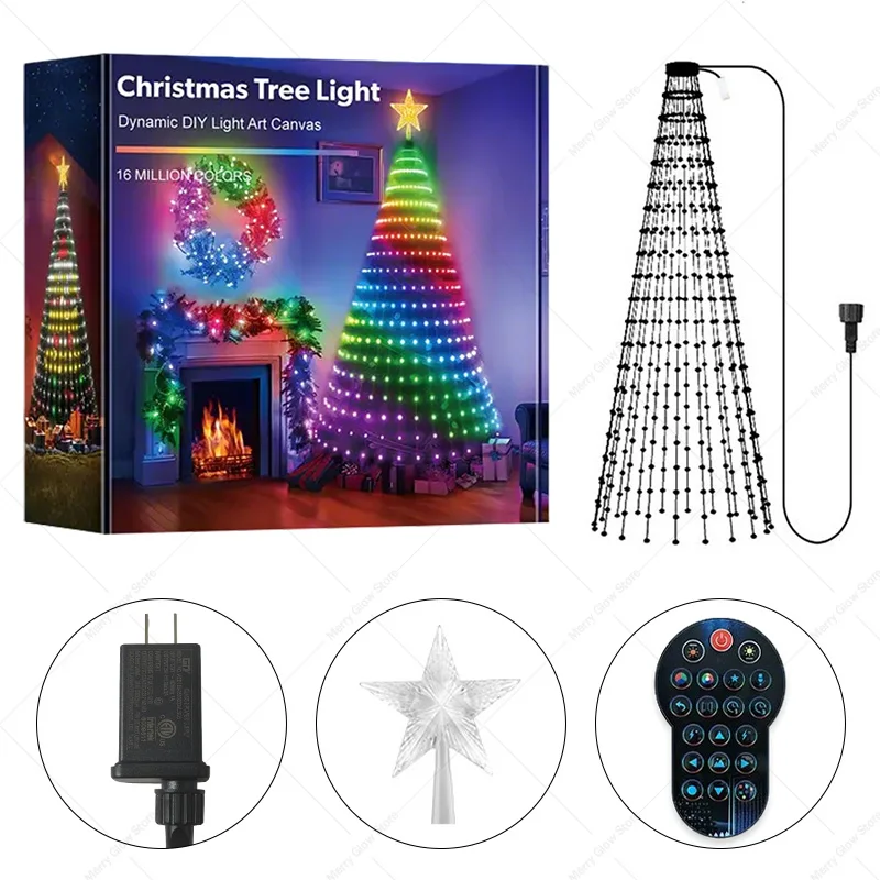 Smart Christmas Tree LED String Lights with Star Topper,Bluetooth APP Control Timer Music Sync Christmas Decoration Lights
