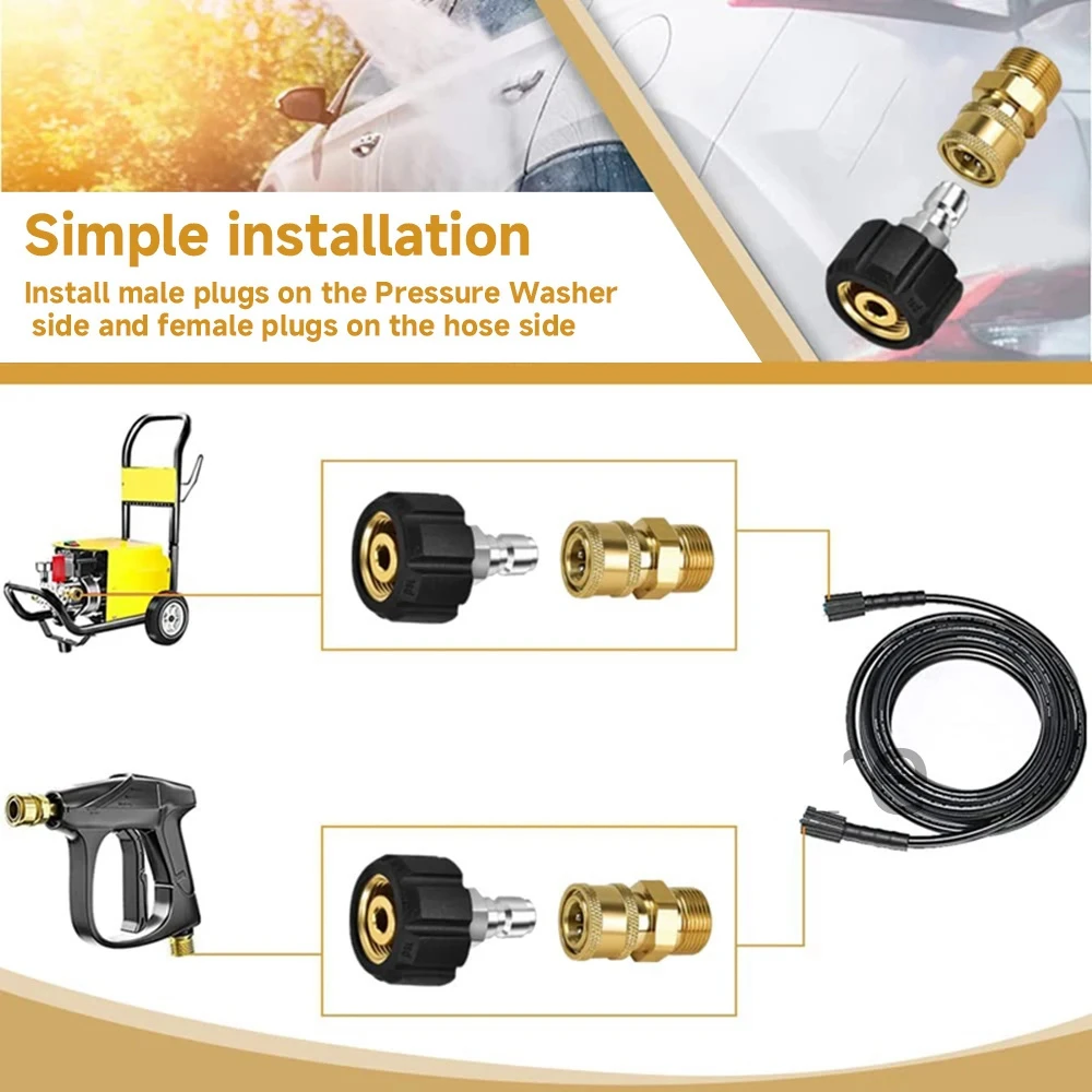 Brass M22 Female Swivel Quick Connect Adapter 3/8" 14mm/15mm High Pressure Washer Hose to Hose Gun to Pipe Connect for 3000PSI