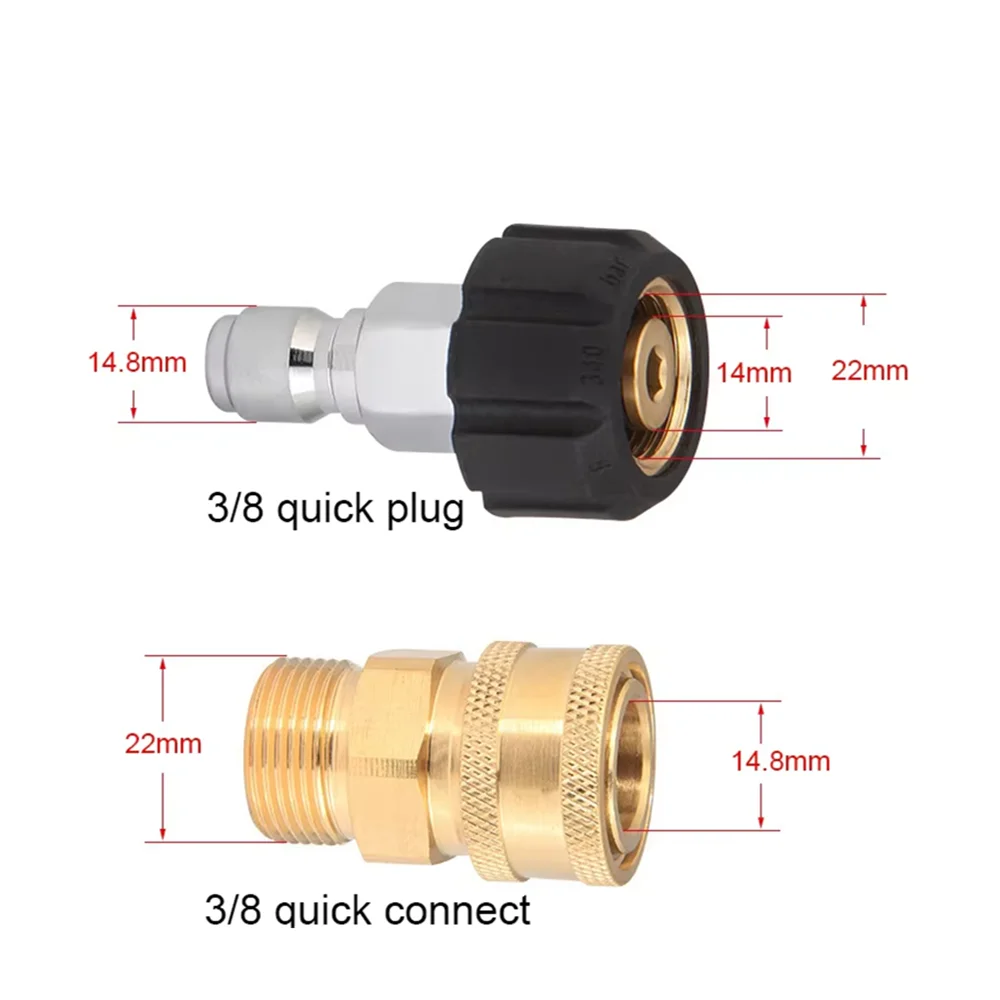Brass M22 Female Swivel Quick Connect Adapter 3/8" 14mm/15mm High Pressure Washer Hose to Hose Gun to Pipe Connect for 3000PSI