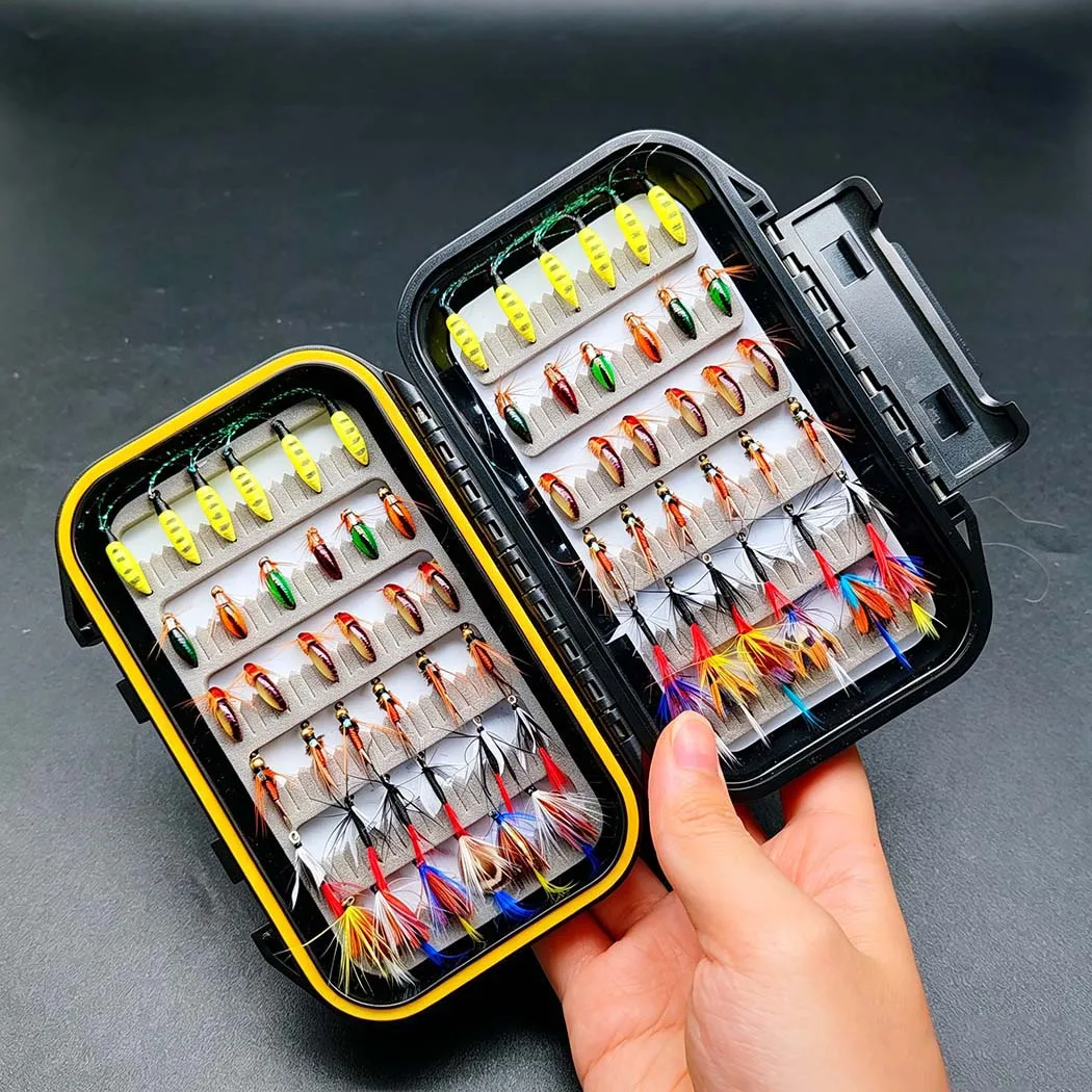 Fly Fishing Flies Kit-2 Boxes Bundle(Total 82Pcs Flies)Fly Assortment Trout Bass Fishing with Fly Box with Dry/Wet Flies, Nymphs