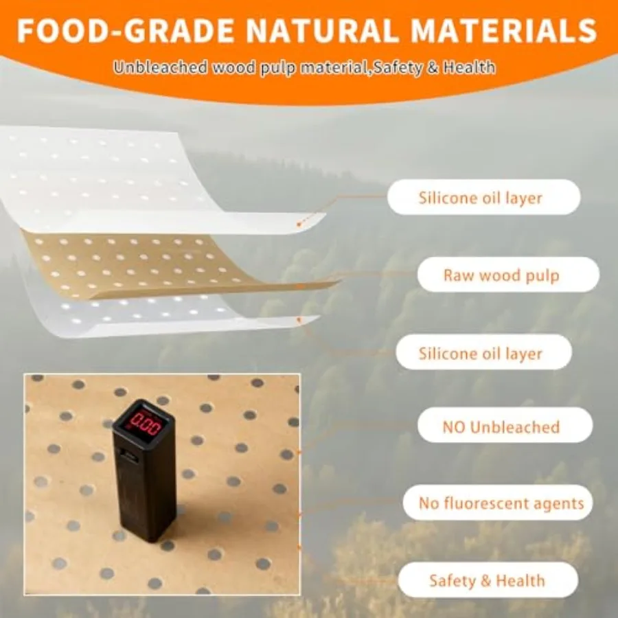 Air Fryer Liners for Kitchen Use, Unbleached Parchment Paper, Natural Brown, Non-Stick Heat-Resistant up to 428F, 9x11 Inch Rec