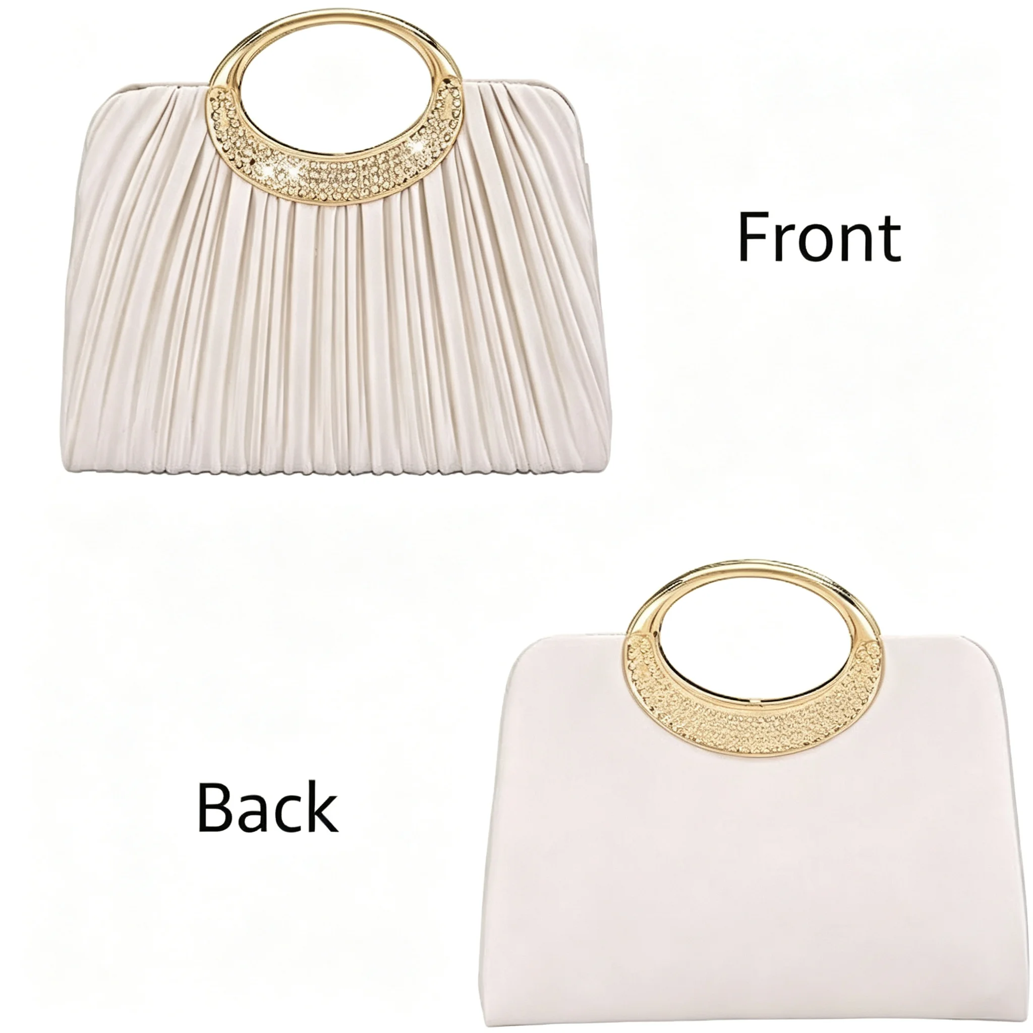 Women Pleated Evening Bag Rhinestone Metal Ring Handle Clutch Purse Removable Chain Shoulder Crossbody Handbag For Wedding Party Prom