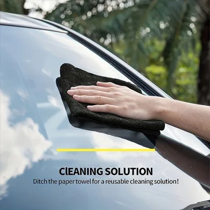 Black Microfiber Cleaning Cloths, Multi‑Purpose Absorbent Soft Towels for Car Washing, Kitchen Household Cleaning Rags