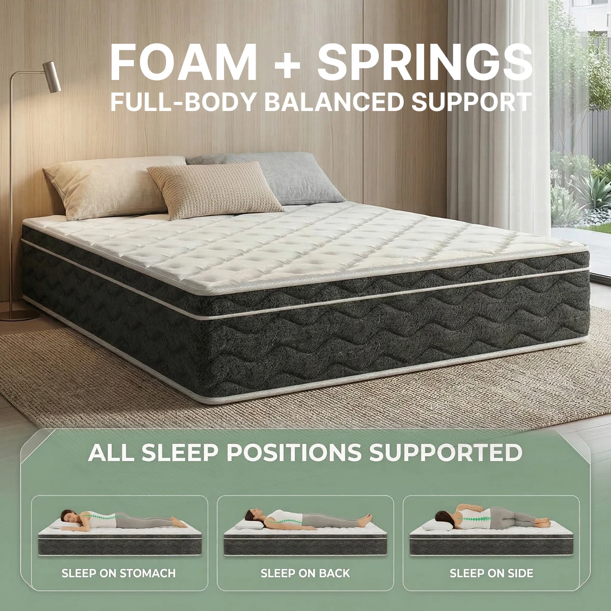 10/12/14 Inch Queen Hybrid Mattress – Fiberglass-Free & CertiPUR-US Certified, Medium Plush Feel with Superior Motion Isolation, Mattress-in-a-Box for Disturbance-Free Sleep