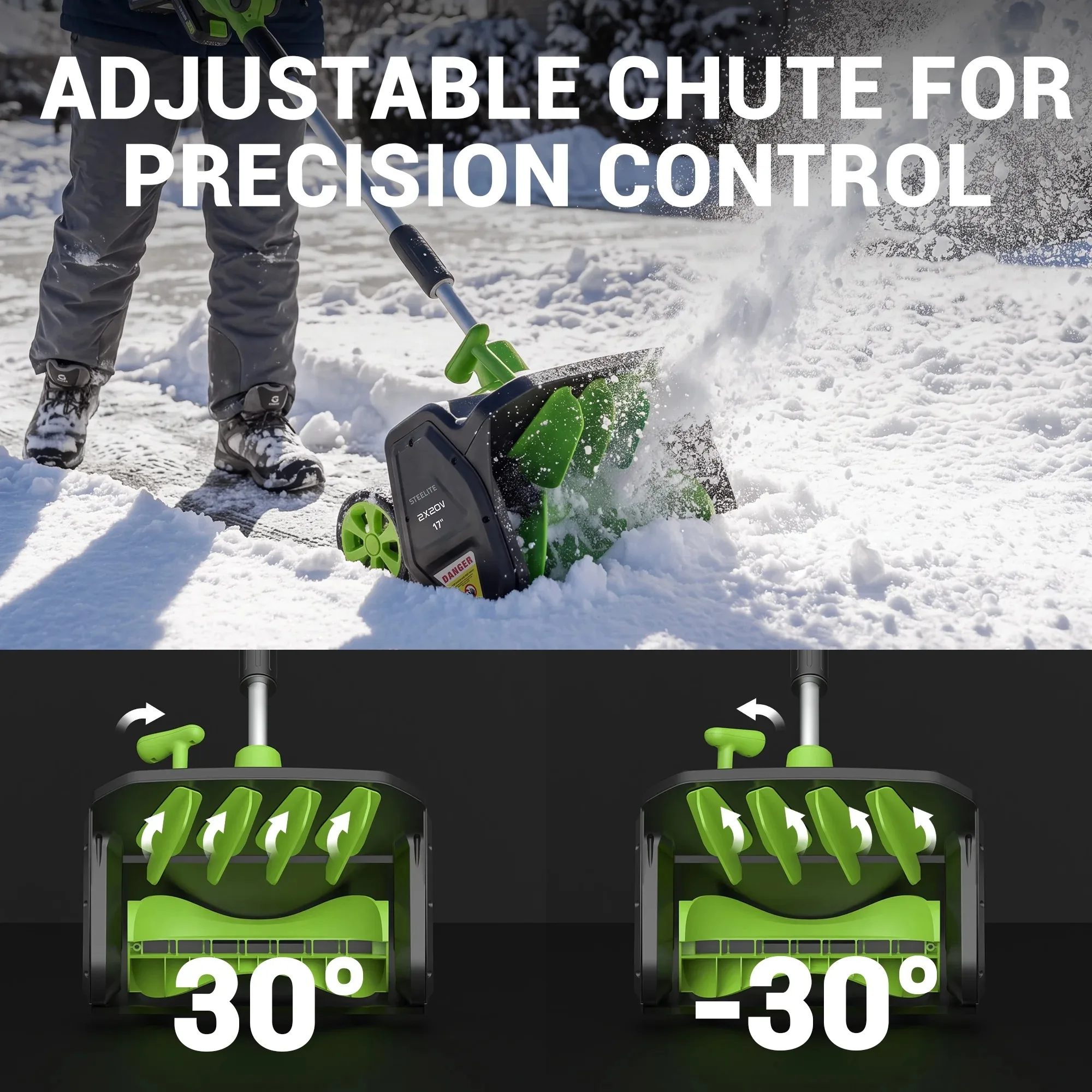 17 Inch Cordless Snow Shovel with Wheels Brushless Motor 2x21V 2 4.0Ah Batteries Dual Charger for Patio
