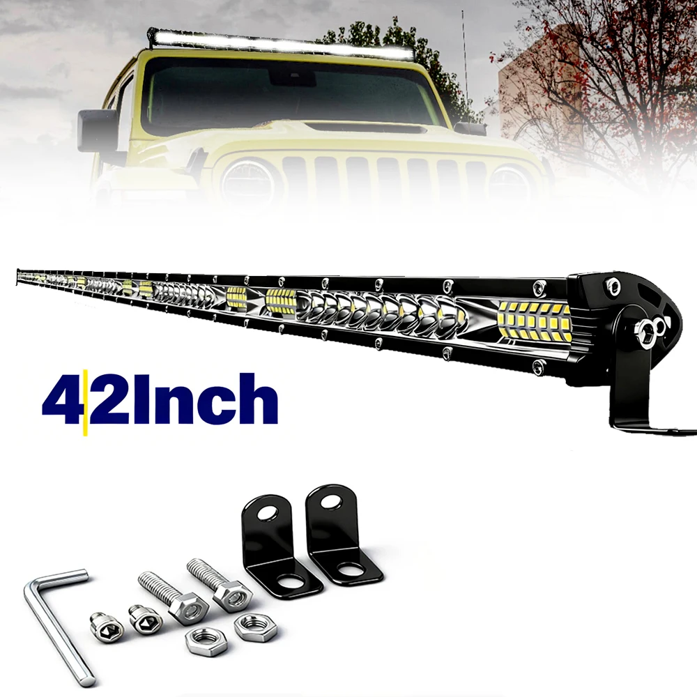 42 inch Single Row Ultra-Thin LED Light Bar LED Pod Light 12-24V LED Work Light Off-Road LED Light Truck Off-Road ATV UTV SUV Off-Road Vehicle Lighting, Battery Not Included, Heat Dissipation