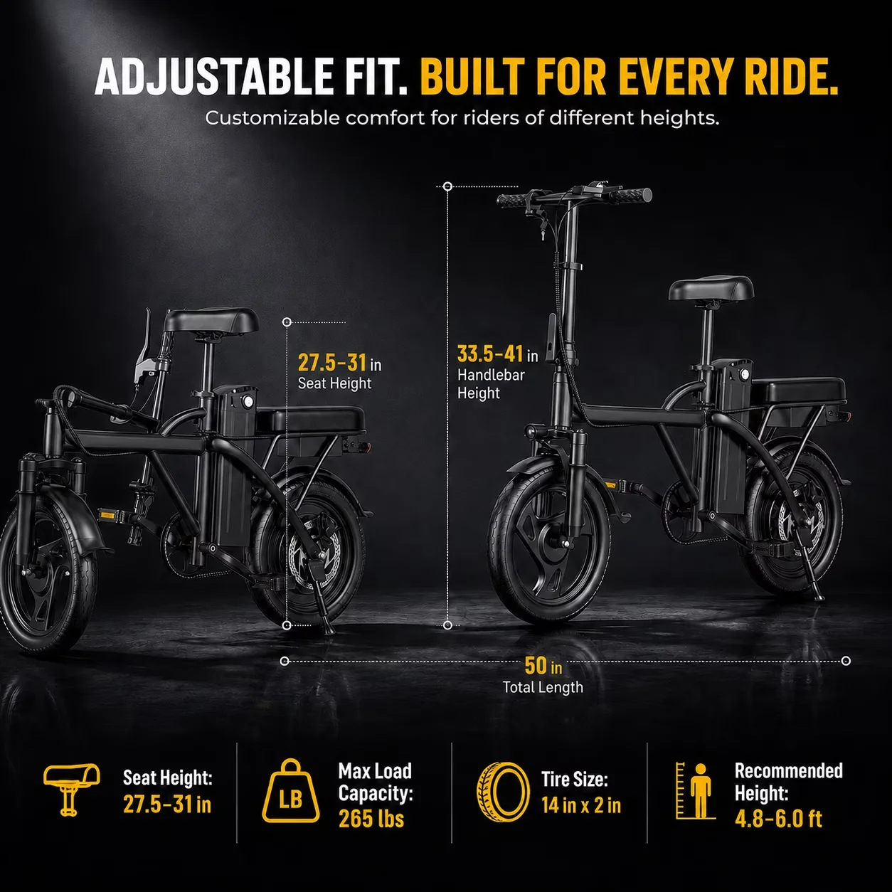 14inch Folding E Bike with 500W Motor, 48V Removable Battery, 30-45 Miles Max Range, Commuter Electric Bicycle