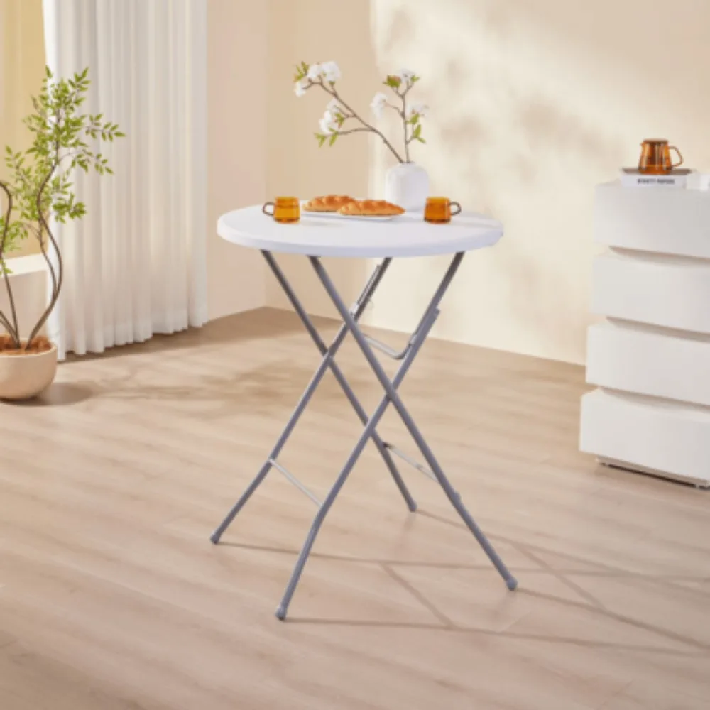 31 Round High Top Folding Table, 40 Inch Tall Bar Table with Sturdy Metal Frame, Portable Indoor Outdoor Party Table for Events Patio Balcony Kitchen Dining, Space Saving Easy Clean