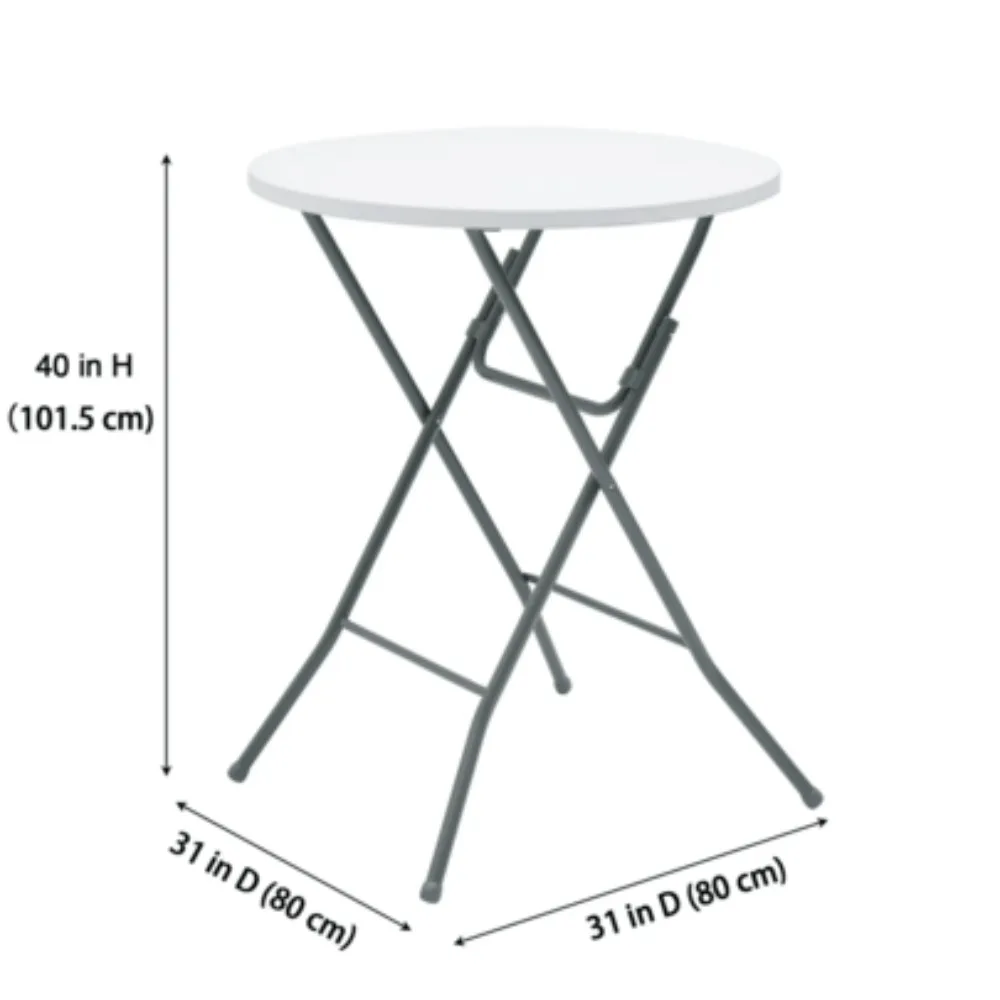 31 Round High Top Folding Table, 40 Inch Tall Bar Table with Sturdy Metal Frame, Portable Indoor Outdoor Party Table for Events Patio Balcony Kitchen Dining, Space Saving Easy Clean