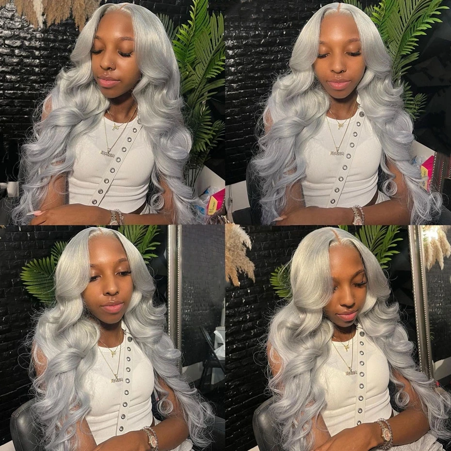 Silver Grey Wig Human Hair Lace Front Wig Body Wave 30 40 Inches 13x6 Transparent Lace Frontal Wig Pre Plucked Peruvian Silver Gray Lace Front Human Hair Wig Bone Straight Ash Gray Colored Human Hair Wigs Free Shipping