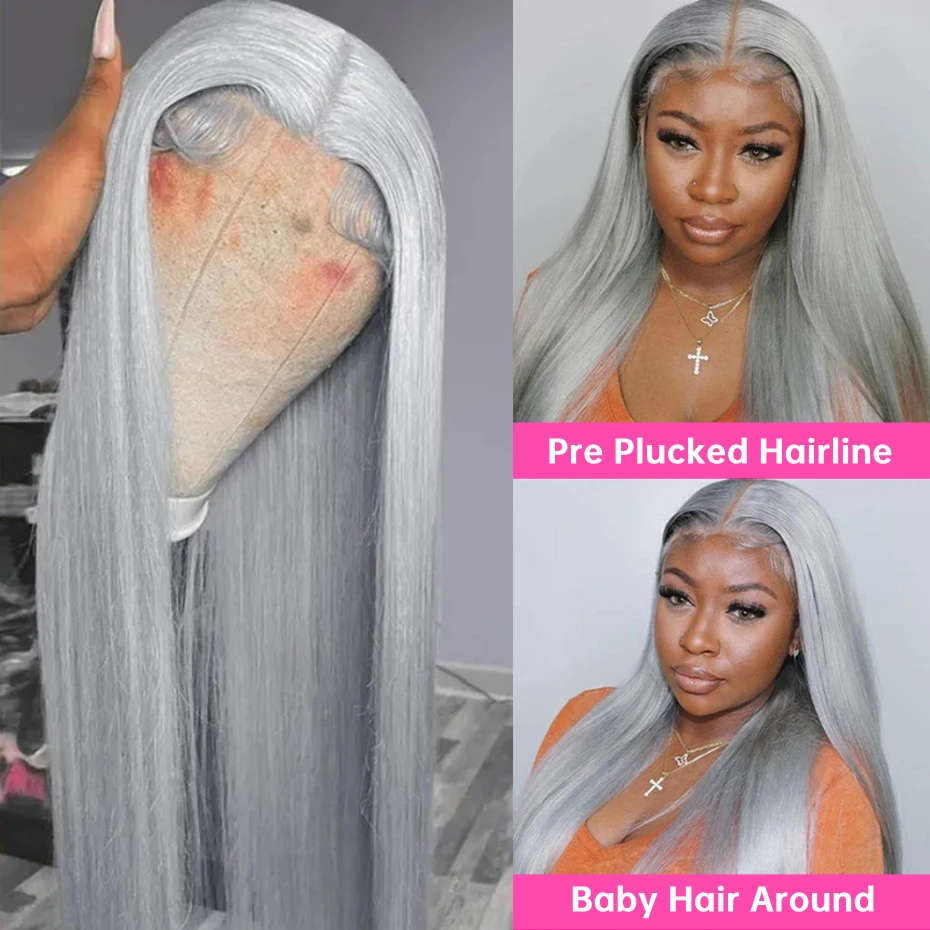 Silver Grey Wig Human Hair Lace Front Wig Body Wave 30 40 Inches 13x6 Transparent Lace Frontal Wig Pre Plucked Peruvian Silver Gray Lace Front Human Hair Wig Bone Straight Ash Gray Colored Human Hair Wigs Free Shipping