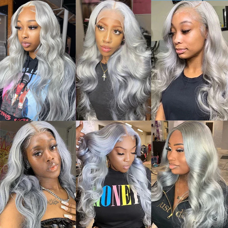 Silver Grey Wig Human Hair Lace Front Wig Body Wave 30 40 Inches 13x6 Transparent Lace Frontal Wig Pre Plucked Peruvian Silver Gray Lace Front Human Hair Wig Bone Straight Ash Gray Colored Human Hair Wigs Free Shipping