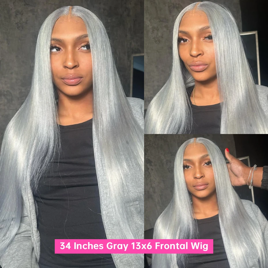 Silver Grey Wig Human Hair Lace Front Wig Body Wave 30 40 Inches 13x6 Transparent Lace Frontal Wig Pre Plucked Peruvian Silver Gray Lace Front Human Hair Wig Bone Straight Ash Gray Colored Human Hair Wigs Free Shipping