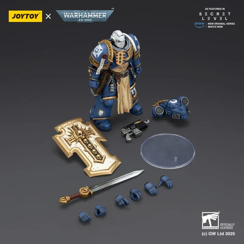 JOYTOY Warhammer 40K Ultramarines Levantus with Power Sword Stormshield and Bolt Pistol Figure Collection Gift for Adults