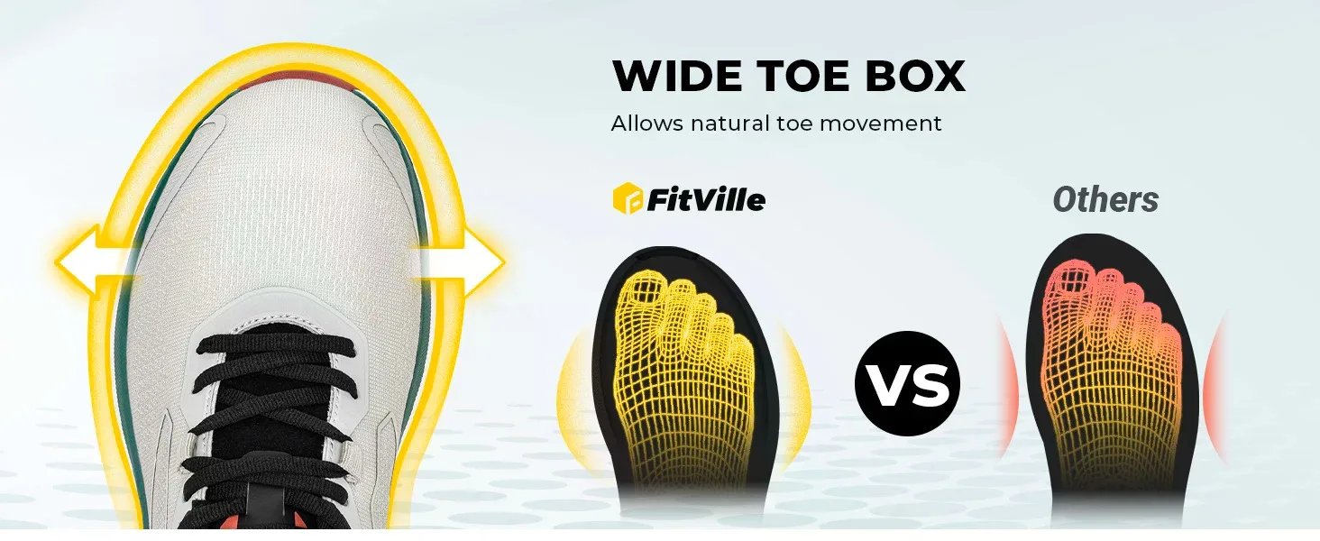 FitVille Walking Shoes for Men, Wide Design Breathable Non‑Slip Sneakers, Cushioned Tennis Running Shoes with Arch Support for Plantar Fasciitis & Heel Pain Relief
